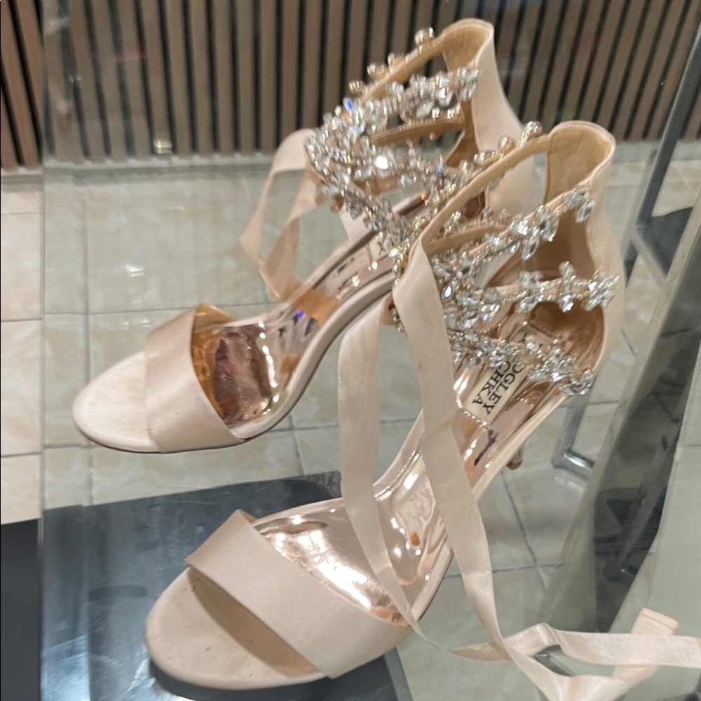 Badgley Mischka Satin Heels with Crystal Accents